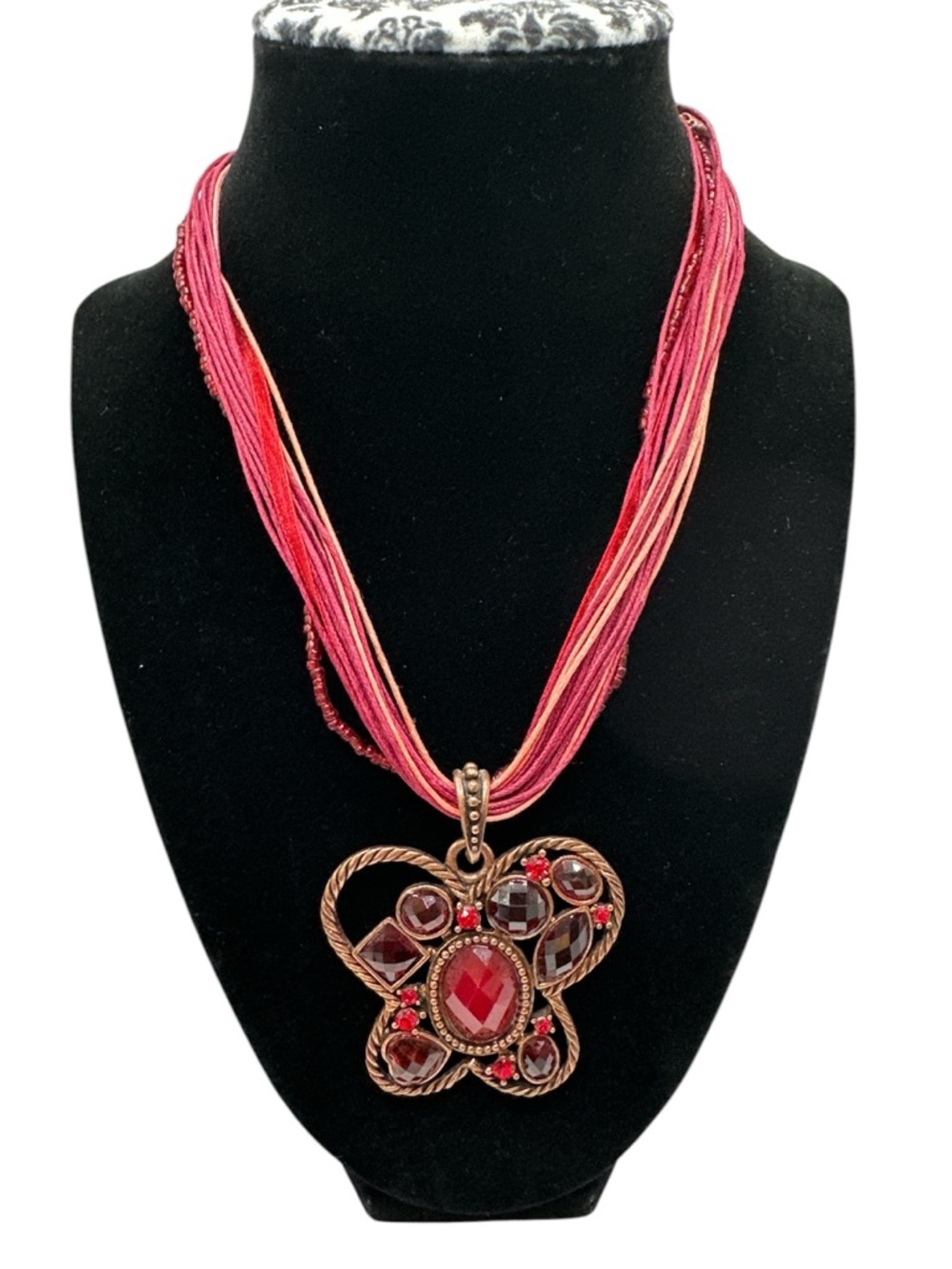 Red Butterfly Nature With Multi Cord Boho Casual Dressed Up Necklace